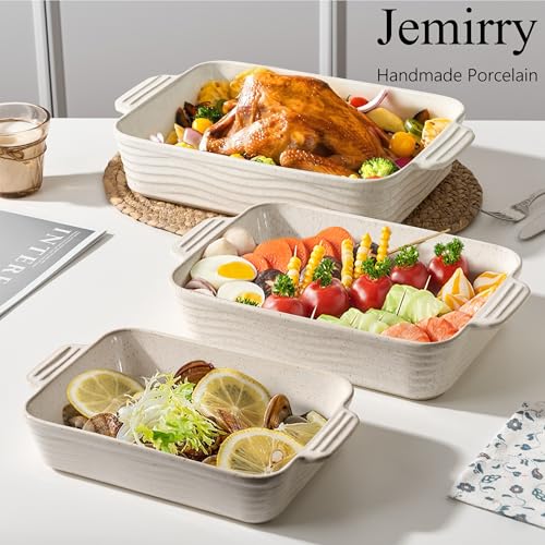 Jemirry Ceramic Baking Dish Set of 3, Casserole Dishes for Oven, Square Porcelain Bakeware Set with Handles, Lasagna Baking Pan for Cooking, Perfect for Baking and Serving, Housewarming, Halloween, Thanksgiving, Christmas, New Year-Reactive White - Image 5