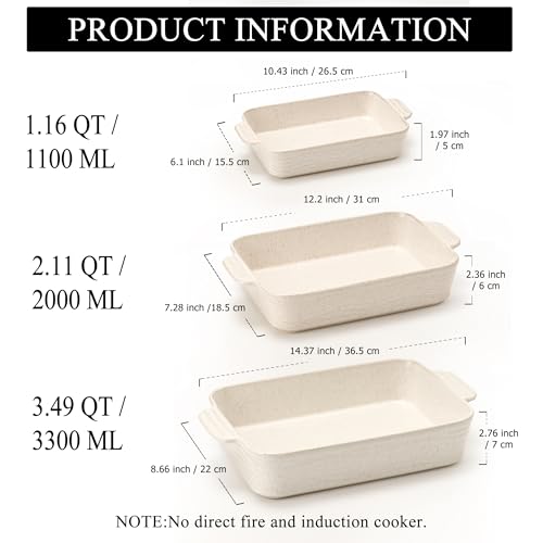 Jemirry Ceramic Baking Dish Set of 3, Casserole Dishes for Oven, Square Porcelain Bakeware Set with Handles, Lasagna Baking Pan for Cooking, Perfect for Baking and Serving, Housewarming, Halloween, Thanksgiving, Christmas, New Year-Reactive White - Image 2
