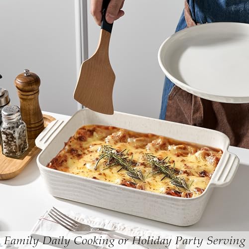 Jemirry Ceramic Baking Dish Set of 3, Casserole Dishes for Oven, Square Porcelain Bakeware Set with Handles, Lasagna Baking Pan for Cooking, Perfect for Baking and Serving, Housewarming, Halloween, Thanksgiving, Christmas, New Year-Reactive White - Image 3