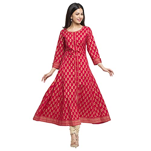 Yash Gallery Women's Cotton Gold Printed Anarkali Kurtis for Women (Red, M) - Image 5