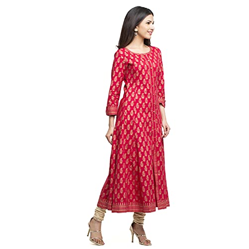 Yash Gallery Women's Cotton Gold Printed Anarkali Kurtis for Women (Red, M) - Image 4