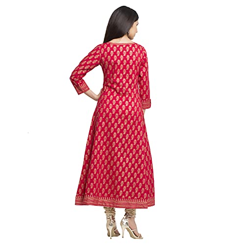 Yash Gallery Women's Cotton Gold Printed Anarkali Kurtis for Women (Red, M) - Image 3