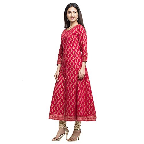 Yash Gallery Women's Cotton Gold Printed Anarkali Kurtis for Women (Red, M) - Image 2