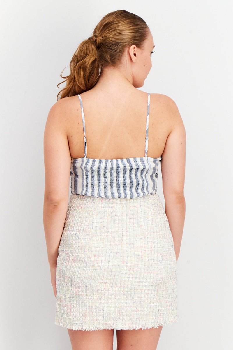 Aqua Women V-Neck Sleeveless Stripe Tops, Blue/White - Image 2