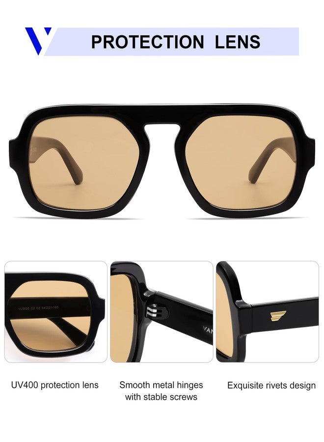 VANLINKER Retro Square Aviator Sunglasses for Women Men 70s Vintage Style Trendy Flat Top Rectangle Sun Glasses VL9826, Black Brown - Image 4