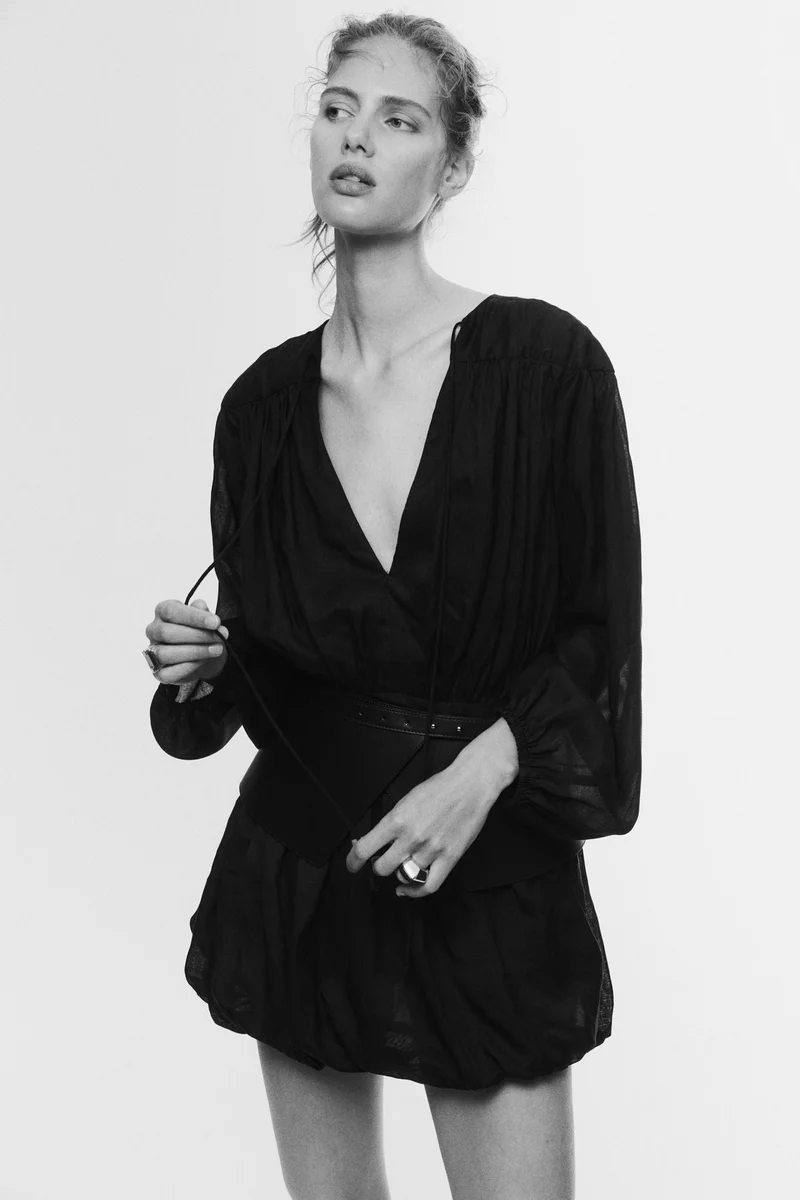 H&M Ramie-blend bubble-hem dress