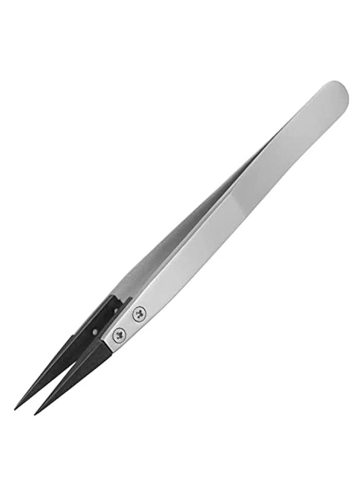 PROMASS PPS Plastic Tipped Tweezers, Straight, fine Pointed Tips, Stainless Steel Body, ESD Safe. ptz-41  - Image 1