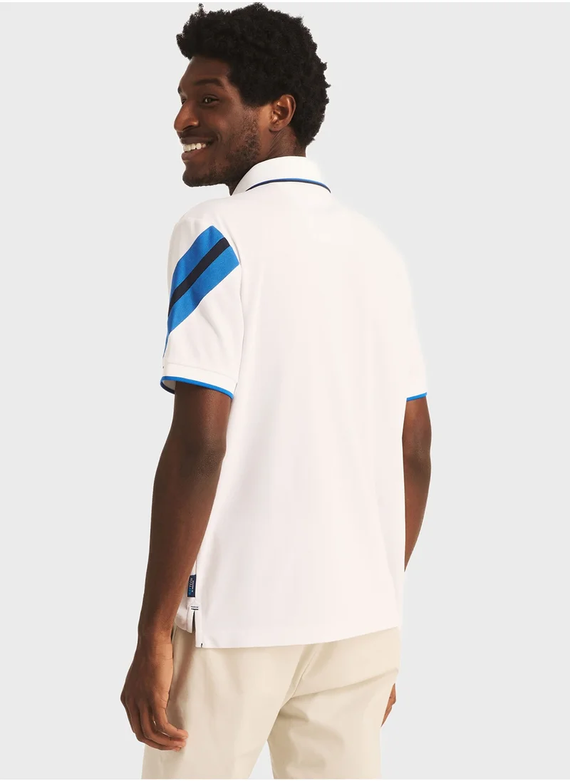 NAUTICA Men's White Polo Shirt With Contrast Sleeve Detail, Ideal for Everyday Style & Comfy All-day Wear