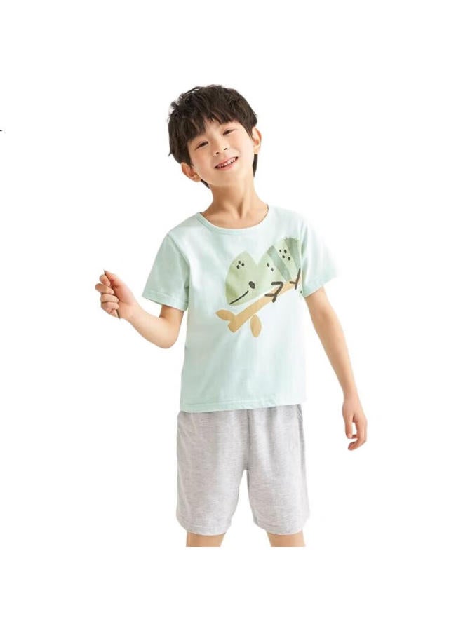 Threegun Soft Cotton Children'S Short Sleeve And Shorts Home Wear Set 89205D0 Light Green 130 - Image 3
