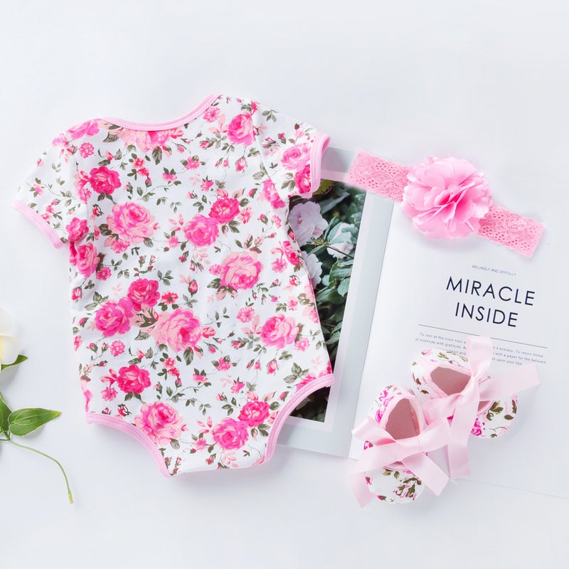 Factory direct baby onesie summer dress short-sleeved romper shoes suit women's romper leopard print children's clothing whole Leopard print set of 3 59(0-3 months) - Image 2