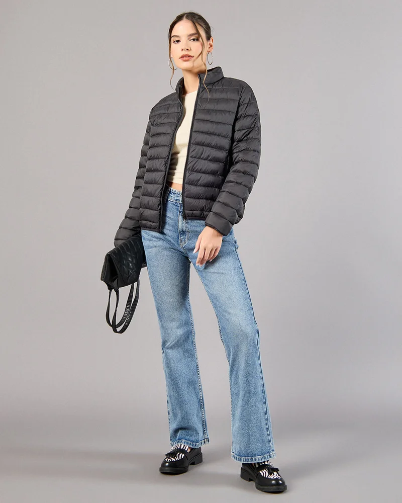 REDTAG Women Black Quilted Jacket