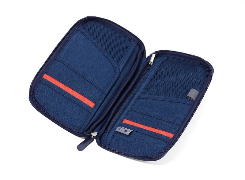 Troika Safe Flight TRV20/DB case for Travel documents, with Anti-scan Film for RFID Chips, Zip, 12 Inner compartments, Pen Loop, Made of Polyester, Dark Blue/Orange - Image 3