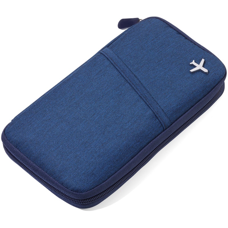 Troika Safe Flight TRV20/DB case for Travel documents, with Anti-scan Film for RFID Chips, Zip, 12 Inner compartments, Pen Loop, Made of Polyester, Dark Blue/Orange - Image 1