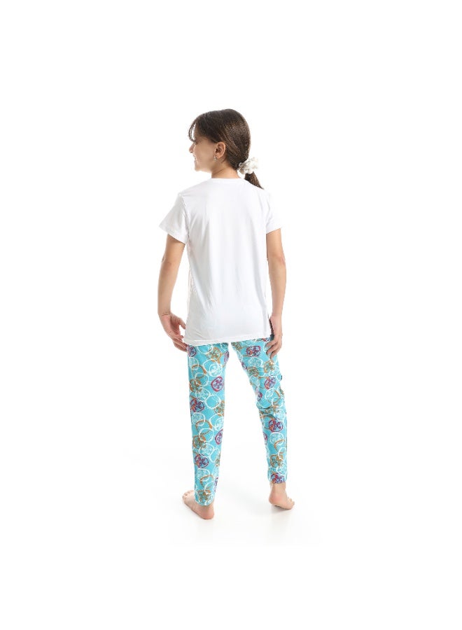 سيزار بيجامة بناتي صيفي مزودة بطباعت علي الصدر - Image 4