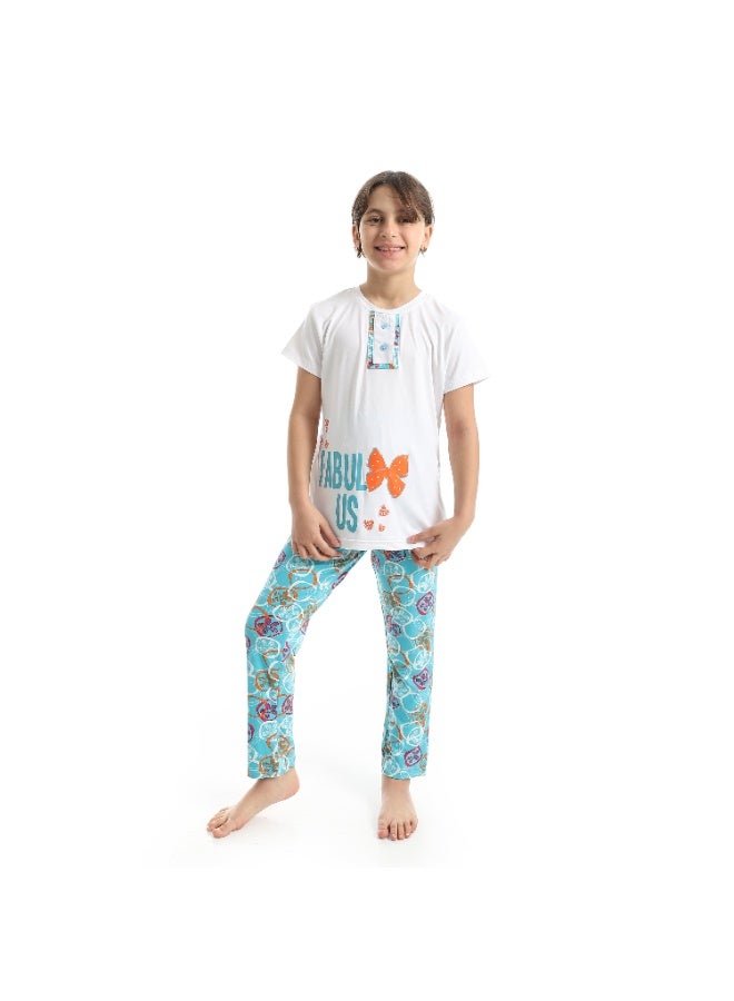 سيزار بيجامة بناتي صيفي مزودة بطباعت علي الصدر - Image 1