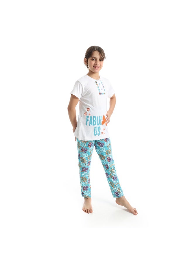 سيزار بيجامة بناتي صيفي مزودة بطباعت علي الصدر - Image 3