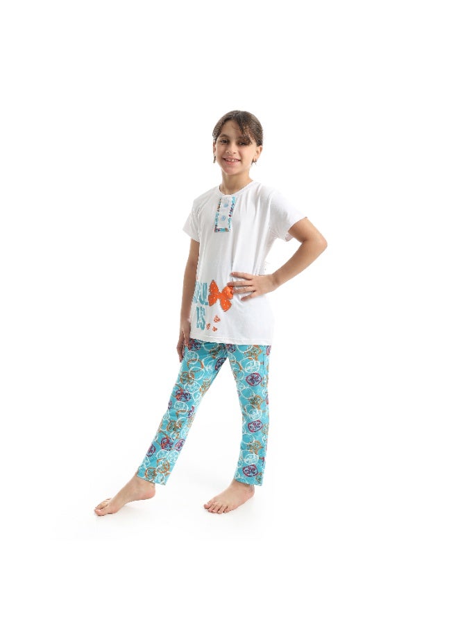 سيزار بيجامة بناتي صيفي مزودة بطباعت علي الصدر - Image 2