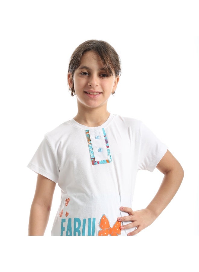 سيزار بيجامة بناتي صيفي مزودة بطباعت علي الصدر - Image 5