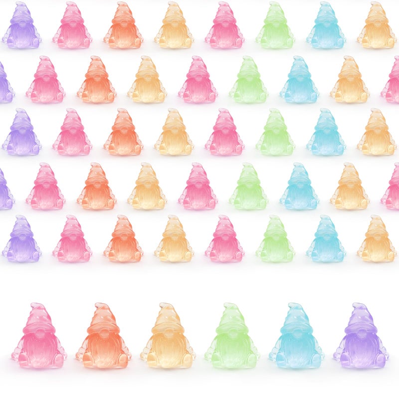 cntjv 90 Pcs Mini Gnomes Figurines Glow in The Dark Miniature Dwarf Small Resin Gnomes Bulk Acrylic Craft Tiny Figures to Hide, Decorations for Home Outdoor Fairy Garden Accessories 6 Colors - Image 1