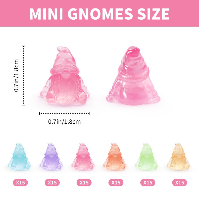 cntjv 90 Pcs Mini Gnomes Figurines Glow in The Dark Miniature Dwarf Small Resin Gnomes Bulk Acrylic Craft Tiny Figures to Hide, Decorations for Home Outdoor Fairy Garden Accessories 6 Colors - Image 2