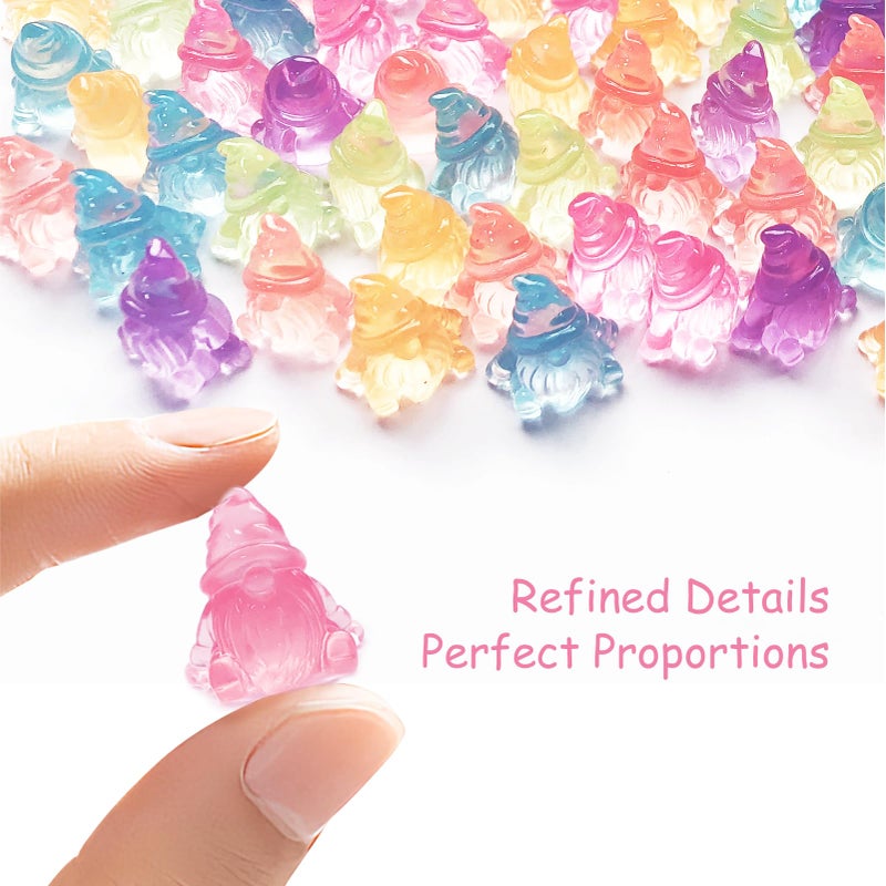cntjv 90 Pcs Mini Gnomes Figurines Glow in The Dark Miniature Dwarf Small Resin Gnomes Bulk Acrylic Craft Tiny Figures to Hide, Decorations for Home Outdoor Fairy Garden Accessories 6 Colors - Image 3