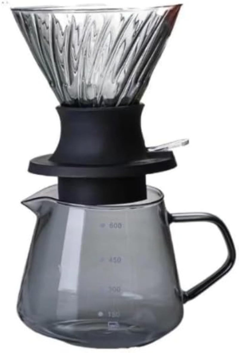 Pour Over Coffee Maker Set with Glass Carafe, 600ml Capacity, Heat-Resistant Borosilicate Glass, Black Dripper, Manual Brew Coffee Maker