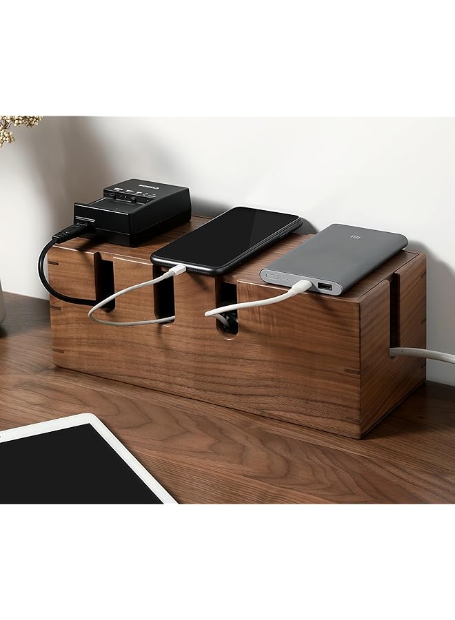 S-TOP Cable Management Box, Wooden Cord Hider Desk Organizer, Power Strip and Cord Hider Box, Surge Protector Floor Cable Organizer, for Desktop Home Office Kitchen (Walnut) - Image 1