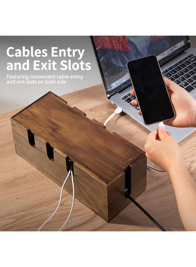S-TOP Cable Management Box, Wooden Cord Hider Desk Organizer, Power Strip and Cord Hider Box, Surge Protector Floor Cable Organizer, for Desktop Home Office Kitchen (Walnut) - Image 2