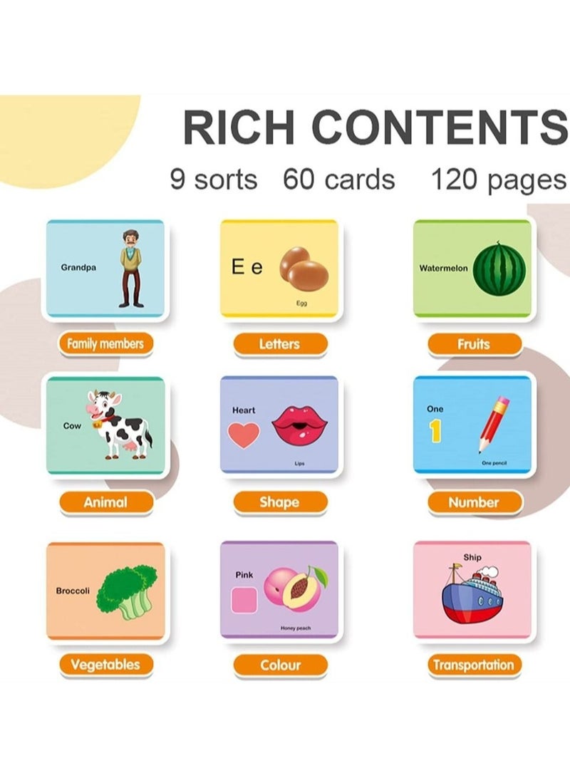 Flash Cards Machine,  120 Words, 9 Themes, 60Pcs Double Sided Card, Kids Preschool Flash Cards Machine with Number Shapes Animals ABC Letters Fruits Color, Gifts for Ages 2 to 6 Kids - Image 3