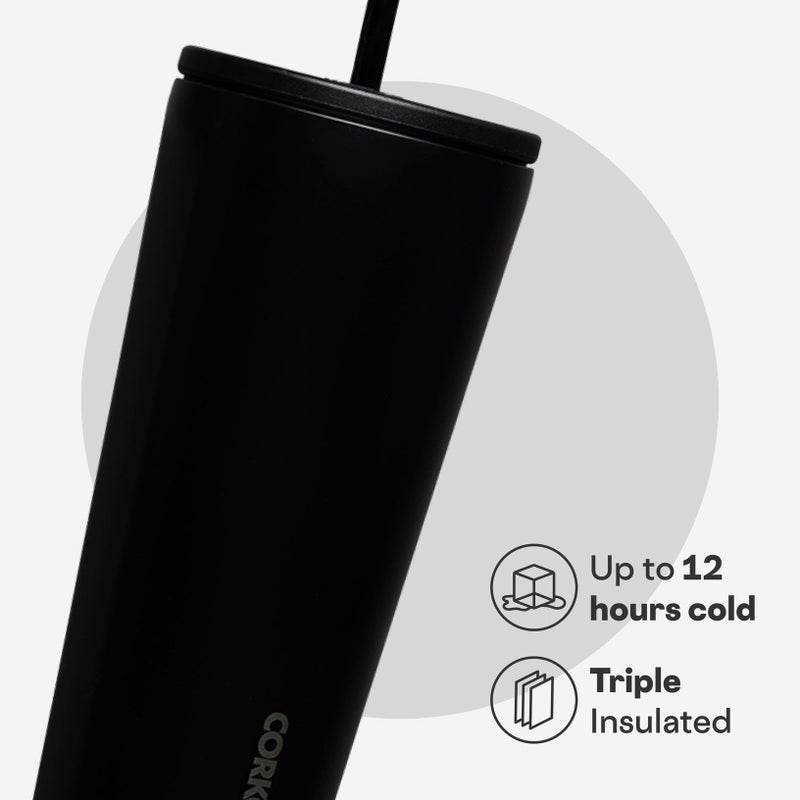Corkcicle Cold Cup Insulated Tumbler with Straw - Keeps Drinks Cold for 12 Hours - Triple-Insulated Stainless Steel - Leak-Resistant Lid - Summer Drinkware Gift - 24 oz - Matte Black - Image 3