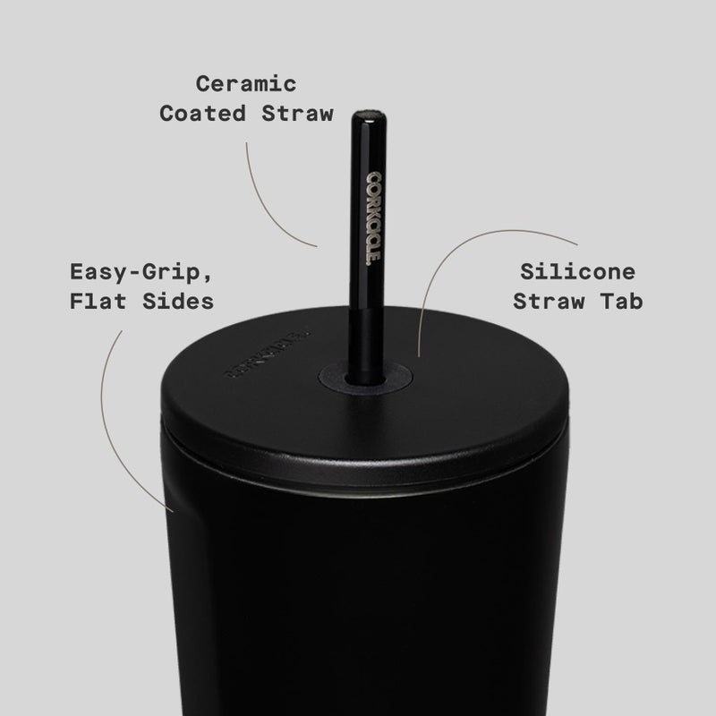 Corkcicle Cold Cup Insulated Tumbler with Straw - Keeps Drinks Cold for 12 Hours - Triple-Insulated Stainless Steel - Leak-Resistant Lid - Summer Drinkware Gift - 24 oz - Matte Black - Image 4