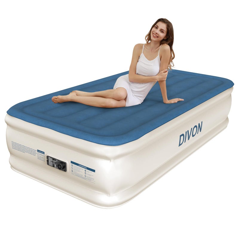 DIVON Twin Air Mattress with Built in Pump Raised,18â€Single Inflatable Mattress in 2 Mins,Foldable Blow Up Mattress,Portable Twin Size Air Mattress for Camping,Travel&Floor,Air Bed for Adults,330lbs - Image 1