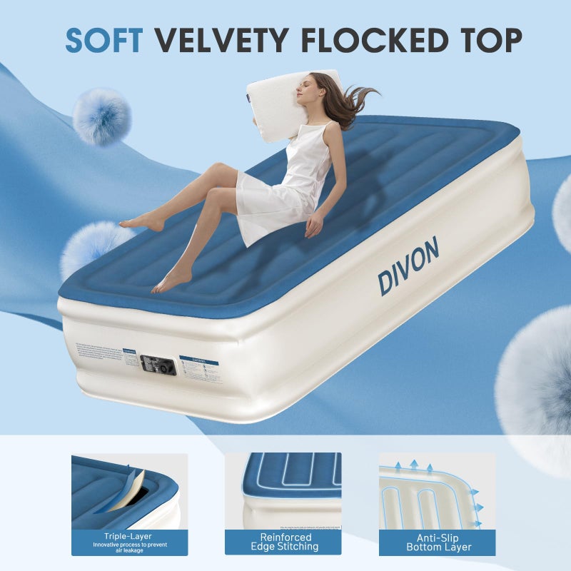 DIVON Twin Air Mattress with Built in Pump Raised,18â€Single Inflatable Mattress in 2 Mins,Foldable Blow Up Mattress,Portable Twin Size Air Mattress for Camping,Travel&Floor,Air Bed for Adults,330lbs - Image 4