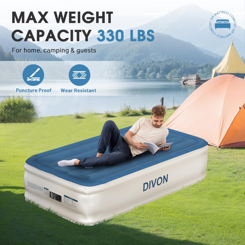 DIVON Twin Air Mattress with Built in Pump Raised,18â€Single Inflatable Mattress in 2 Mins,Foldable Blow Up Mattress,Portable Twin Size Air Mattress for Camping,Travel&Floor,Air Bed for Adults,330lbs - Image 5