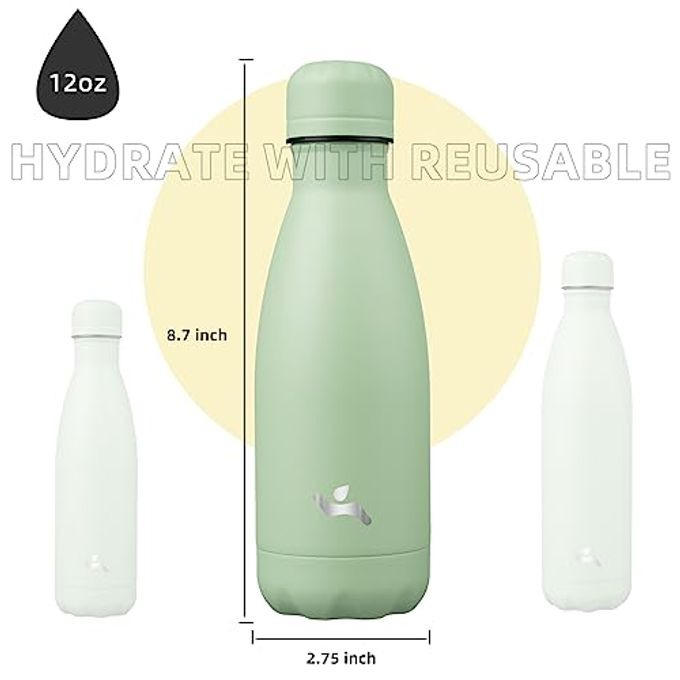 Konokyo Insulated Water Bottles,12 oz Double Wall Stainless Steel Vacumm Metal Flask for Sports Travel,Macaron Green - Image 3