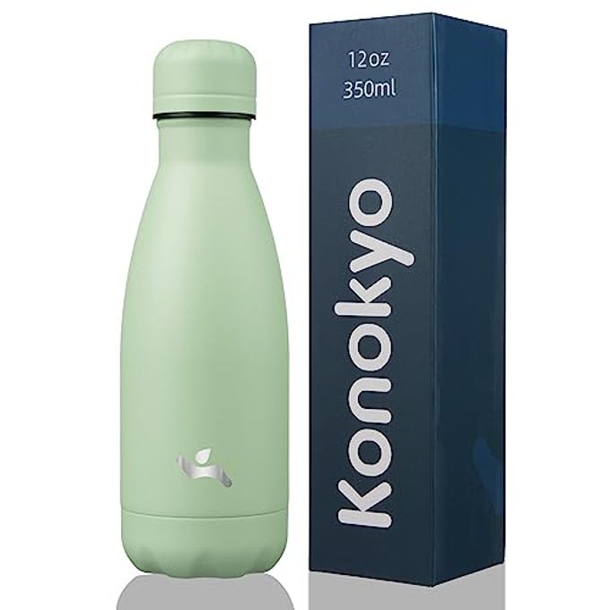 Konokyo Insulated Water Bottles,12 oz Double Wall Stainless Steel Vacumm Metal Flask for Sports Travel,Macaron Green - Image 1