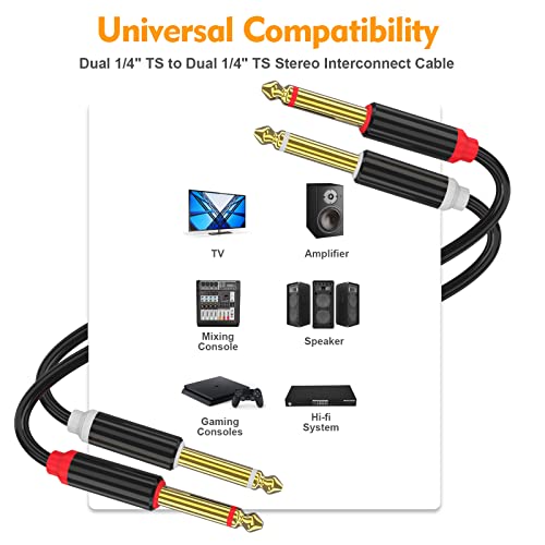 HOSONGIN Dual 1/4 inch TS to Dual 1/4 inch TS Stereo Interconnect Insert Cable, PVC Jacket Gold-Plated Plug Double Shielding Cable, 6.6 Feet - Image 2