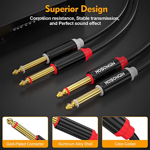 HOSONGIN Dual 1/4 inch TS to Dual 1/4 inch TS Stereo Interconnect Insert Cable, PVC Jacket Gold-Plated Plug Double Shielding Cable, 6.6 Feet - Image 3