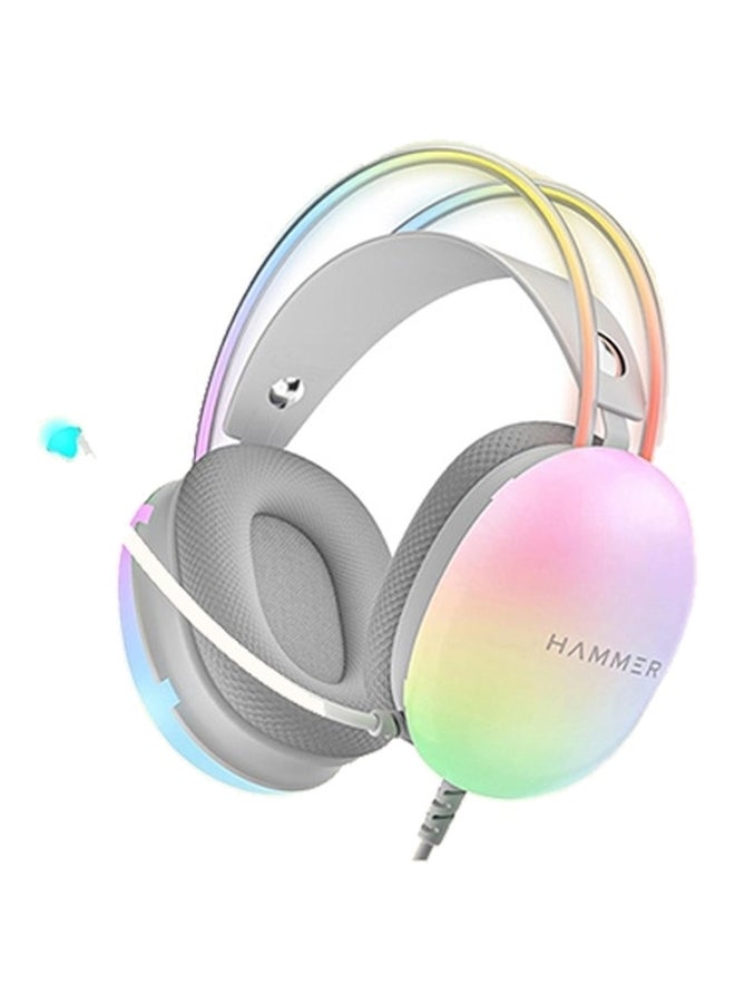 Hammer مجدد - سماعات الألعاب السلكية HAMMER Blaze فوق الأذن مع ميكروفون، محركات 50 مم، أضواء RGB كاملة، سماعة ألعاب مع أحزمة قابلة للتعديل، وسادة أذن قابلة للتنفس، سلك بطول 1.5 متر مع USB (سماوي) - Image 5