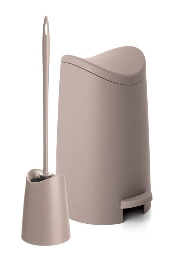 Superio Small Plastic Bathroom Set 3 qt Taupe Plastic Compact Trash Can, and Toilet Bowl Cleaner Brush with Holder - Matching Toilet Set - Image 1