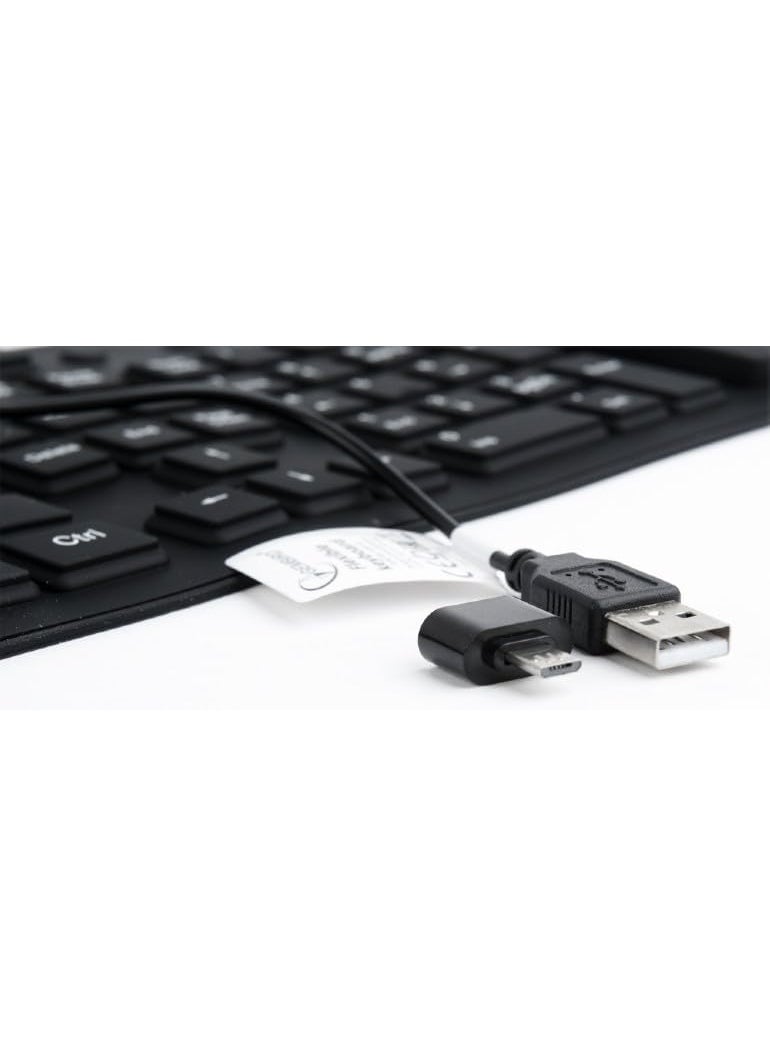 لوحة مفاتيح مرنة مقاومة للماء بمنفذ USB - لوحة مفاتيح قابلة للطي من جل السيليكون مع 85 مفتاحًا | تصميم باللغتين العربية والإنجليزية | غطاء مطاطي ناعم لأجهزة الكمبيوتر الشخصية واللاب توب والتلفزيون الذكي - أسود | صامتة، مقاومة للغبار، محمولة