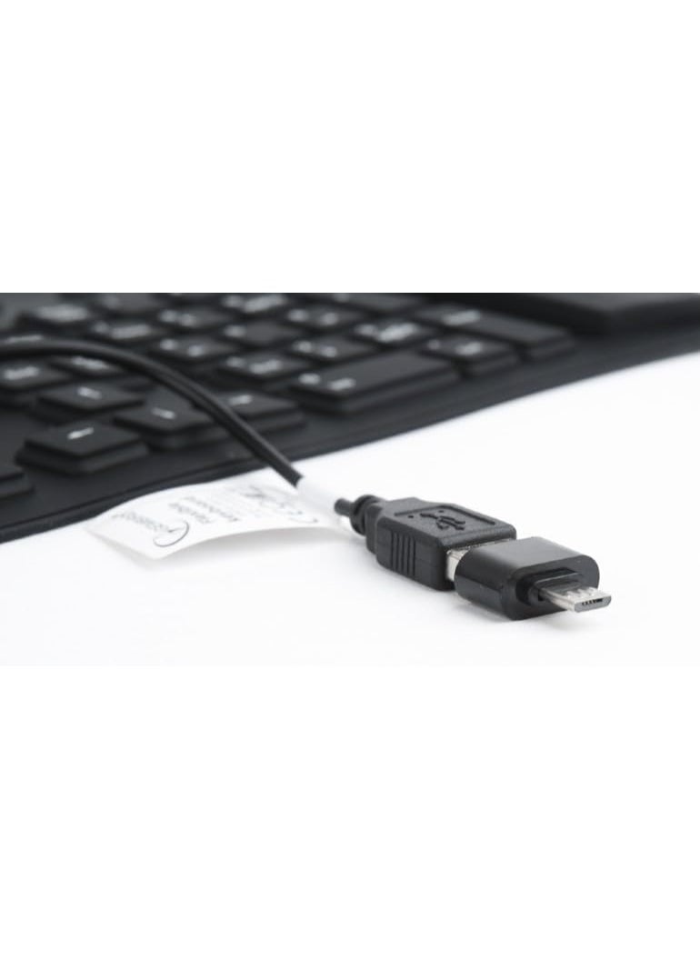 لوحة مفاتيح مرنة مقاومة للماء بمنفذ USB - لوحة مفاتيح قابلة للطي من جل السيليكون مع 85 مفتاحًا | تصميم باللغتين العربية والإنجليزية | غطاء مطاطي ناعم لأجهزة الكمبيوتر الشخصية واللاب توب والتلفزيون الذكي - أسود | صامتة، مقاومة للغبار، محمولة