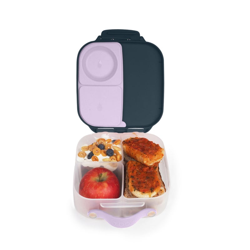 b.box Mini Lunch Box for Kids: Lunch Snack Container with 2 Leak Proof Compartments. Ages 3+ School Supplies, BPA Free (Indigo Rose, 4¼ cup capacity - Image 1