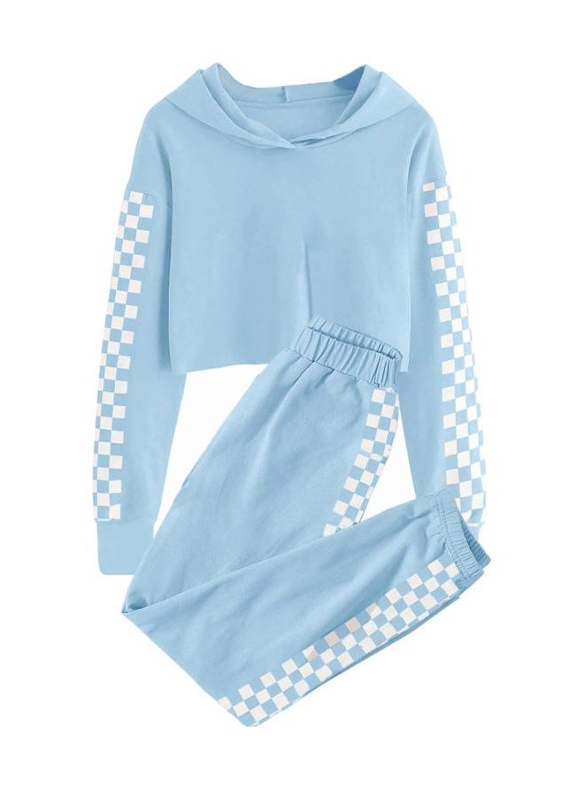 Meikulo Kids 2 Piece Outfits Girls Crop Tops Hoodies Long Sleeve Fashion Sweatshirts and Sweatpants, A-blue, 9-10 Years - Image 1