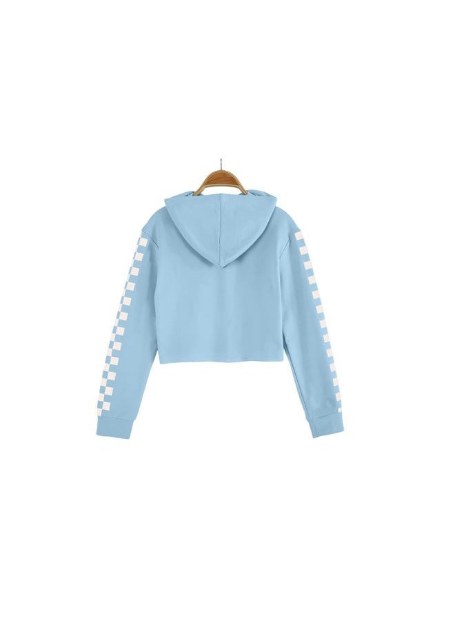 Meikulo Kids 2 Piece Outfits Girls Crop Tops Hoodies Long Sleeve Fashion Sweatshirts and Sweatpants, A-blue, 9-10 Years - Image 3