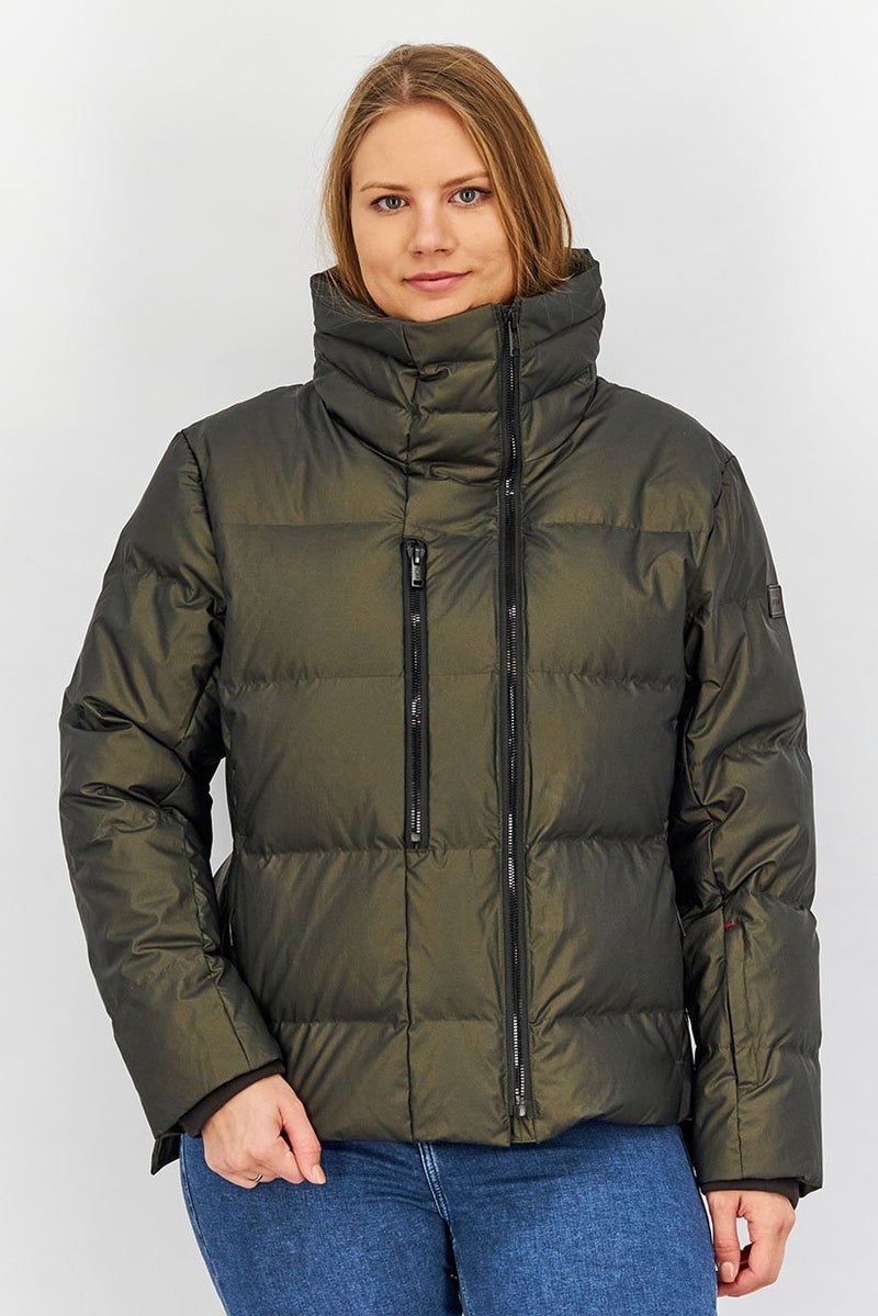 Tumi Women High Neckline Long Sleeve Bomber Jacket,  Bronze Black - Image 1