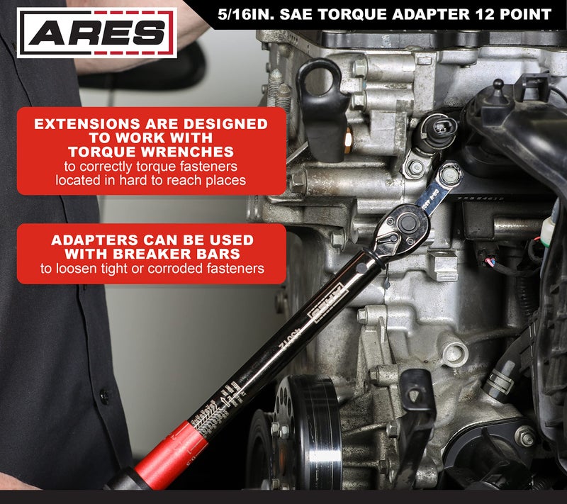 ARES 43017 – 5/16-Inch 12-Point Box End Torque Adapter Extension – 3/8-Inch Drive - 2-Inch Extension for Torquing in Hard to Reach Places – Chrome Vanadium Steel Construction - Image 4
