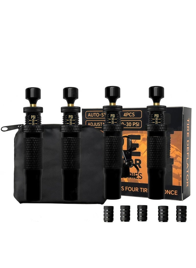 ET-LIFE Automatic Tire Deflator,Adjustable Offroad Accessries,4pcs Auto-Stop Tyre Air Down Tool Kit  (10-30 PSI)  for 4 * 4 Vehicles,Truck,Jeep with Storage Bag  - Image 1
