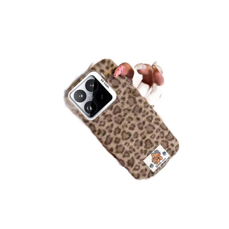iPhone 16 Case Leather Scratch Resistant Fabric for 16 Plus 16 Pro 16 Pro Max with Leopard Pattern and Furry and Anti Slip Grip in Pink - Image 3