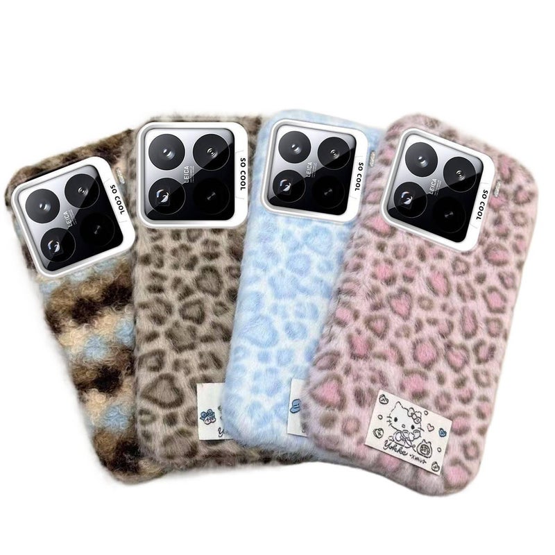 iPhone 16 Case Leather Scratch Resistant Fabric for 16 Plus 16 Pro 16 Pro Max with Leopard Pattern and Furry and Anti Slip Grip in Pink - Image 5